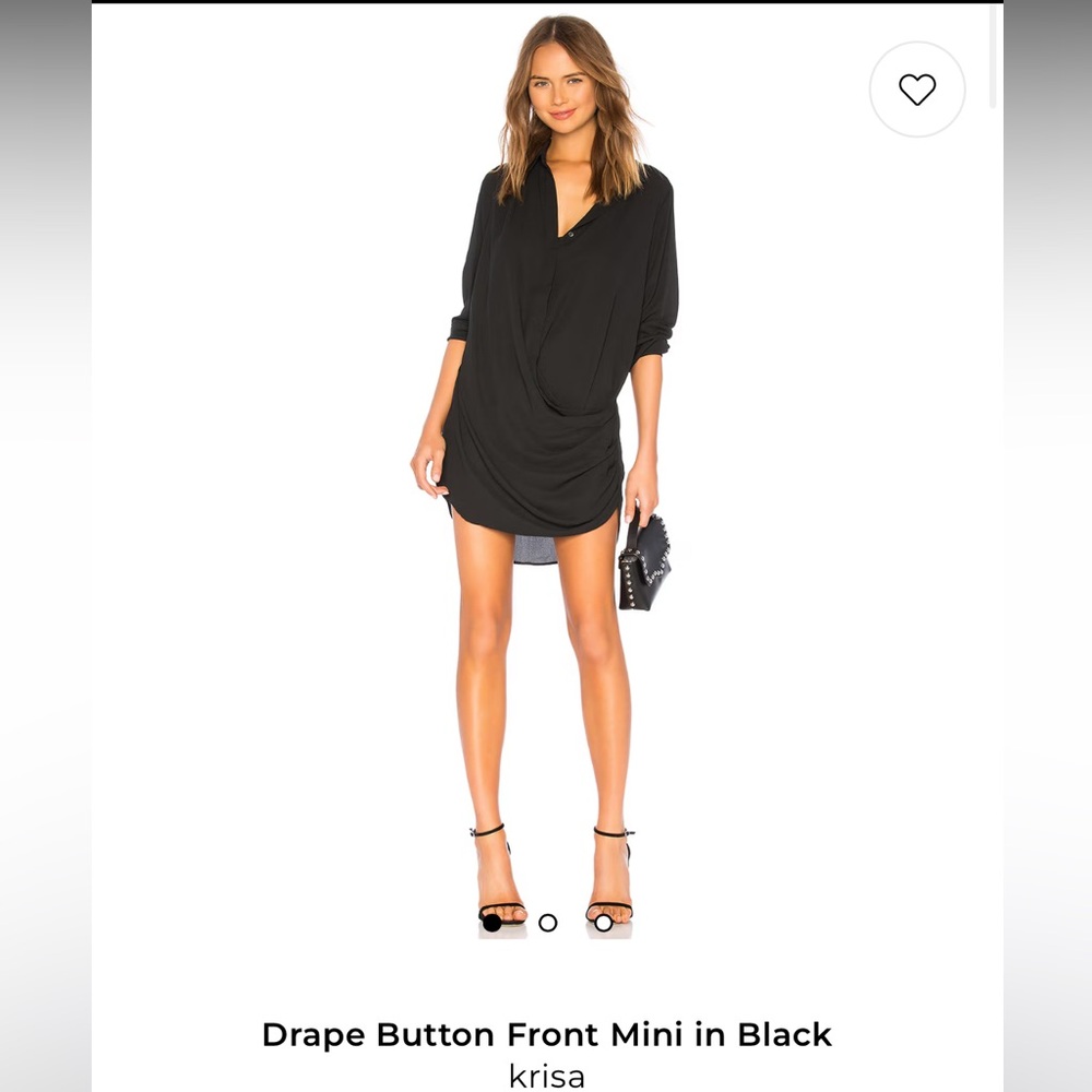 Krisa Black Drape Button Front Mini Dress